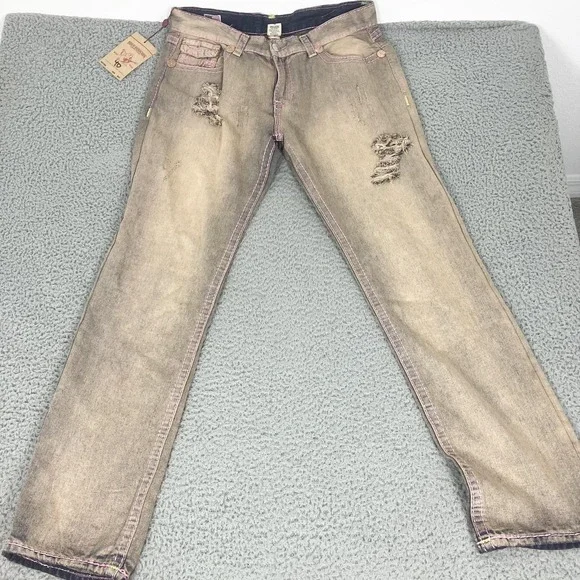 True Religion Ricky Jeans Mens 40x38 Distressed Relaxed Straight Denim Urban Cow