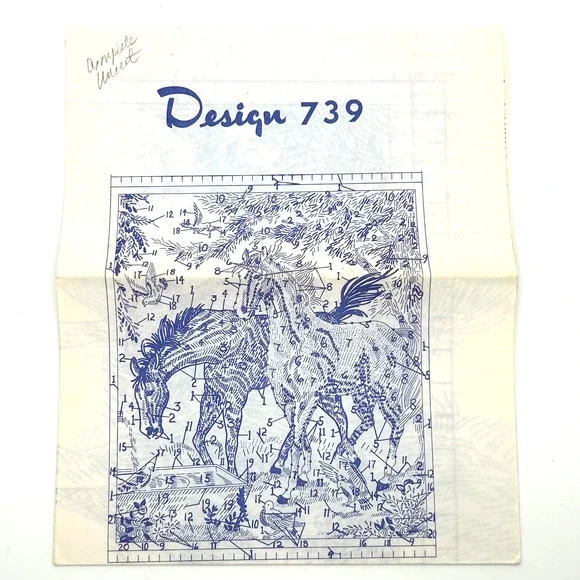 Vintage Embroidered Wall‎ Hanging #739 Horses Finished Size 17.5