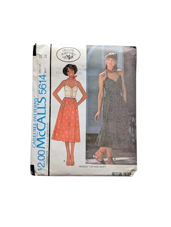 1977 Vintage McCall's Laura Ashley 5614 Sewing Pattern - Misses Top & Skirt