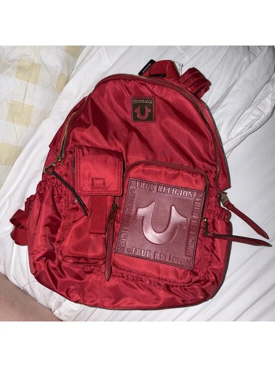 TRUE RELIGION Logo Big T Backpack RED-BLACK