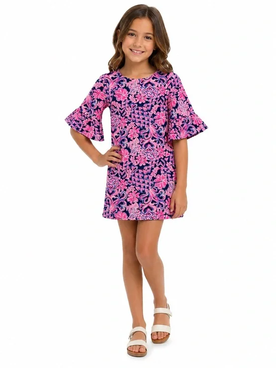 Lilly Pulitzer Elliemae Love You Bunches Pink Floral Ruffle Sleeve Dress Girls L