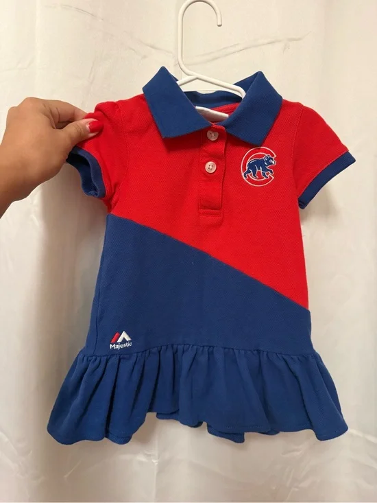 Chicago Cubs Majestic Red and Blue Polo Dress with Skirt