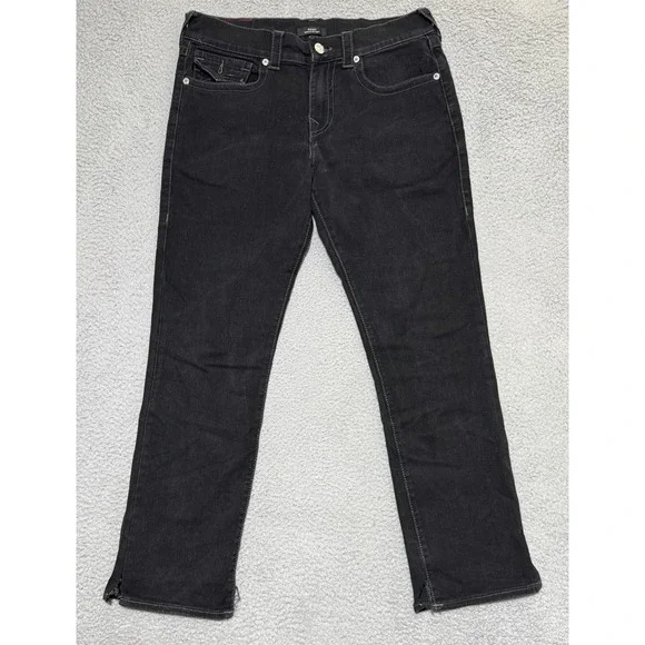 True Religion Ricky Relaxed Straight Jeans Mens 32x30 Flap Pockets Cut Ankle
