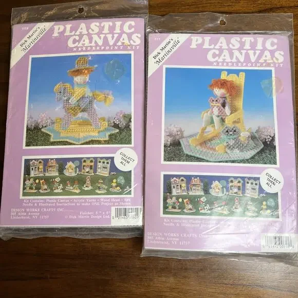 Two Dick Martin's Martinsville Plastic Canvas Needlepoint Rocking Chair & Horse