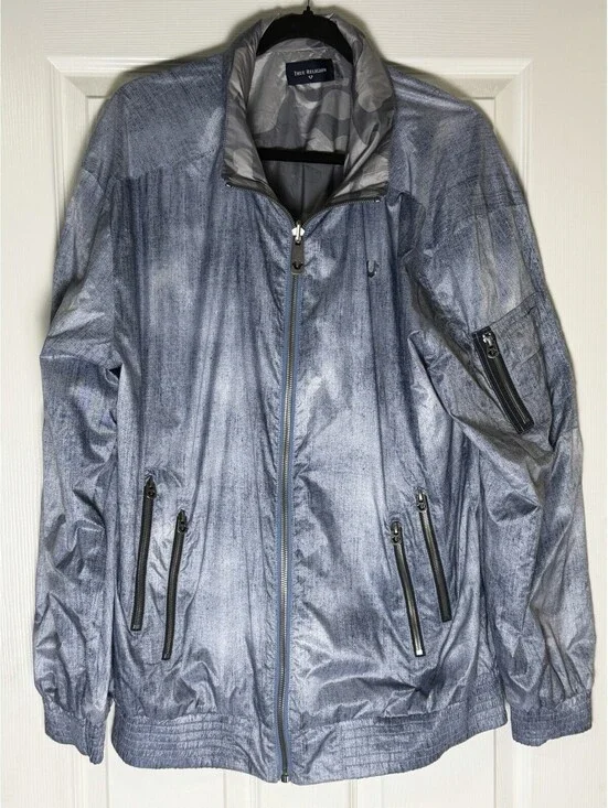 True Religion Men’s Gray Camo Track Jacket Full Zip Pockets Size XL