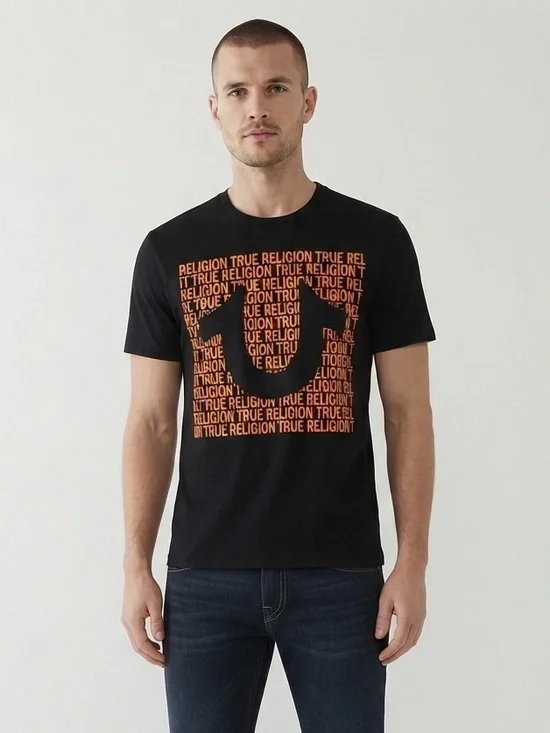 True Religion Black Graphic Logo T-Shirt Orange Horseshoe Men’s Size M