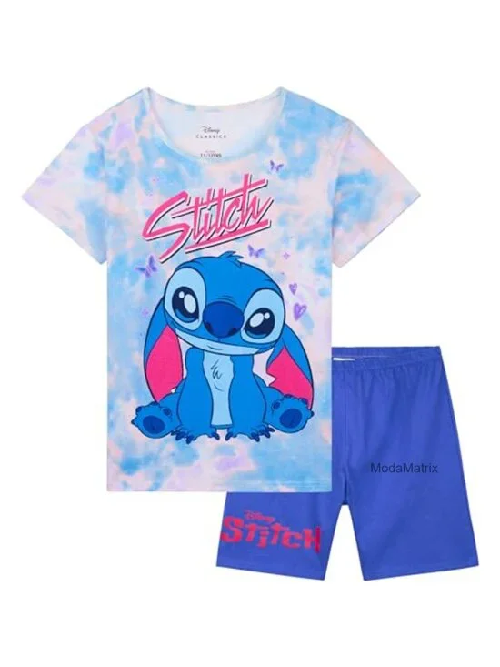 Kids Disney Stitch 2 Piece Pajama Set Short Sleeve Cotton Pjs Shorts