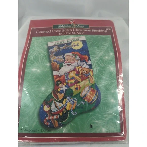 Jolly Old St. Nick Christmas Stocking Cross Stitch Bucilla Vintage 84354