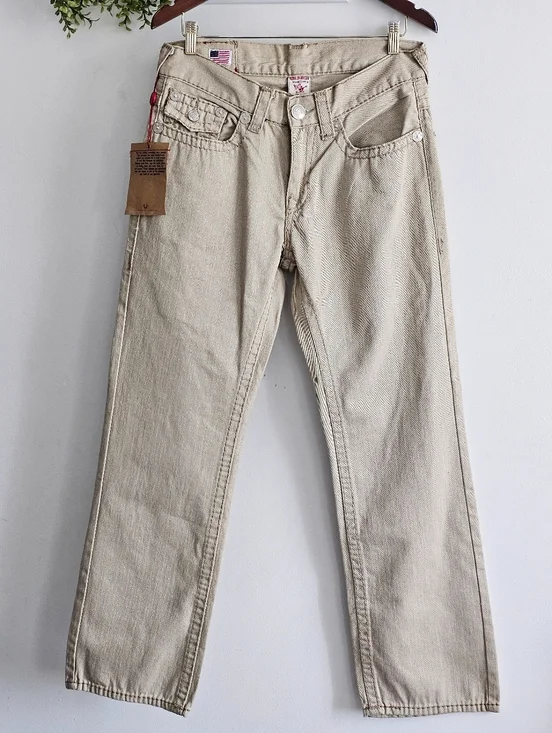 True Religion Ricky Beige Straight Leg Jeans Made in USA Y2K Size 32 Classic NWT