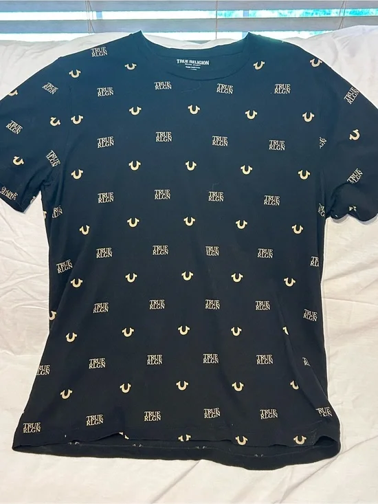 True Religion Black Short-Sleeve Logo Allover Tee