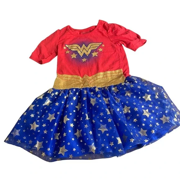 Wonder Woman gold star short sleeve red logo tutu dress SIZE 5T‎