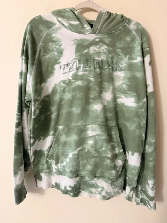 True Religion Green Tie-Dye Hoodie, Lighter Weight, sz L Men’s, Fits Women’s XL
