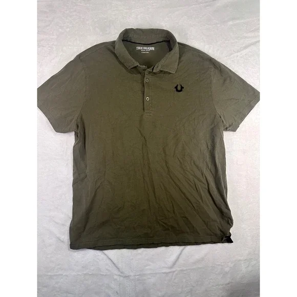 True Religion Polo Shirt XL Olive Green Horseshoe Logo Short Sleeve Mens