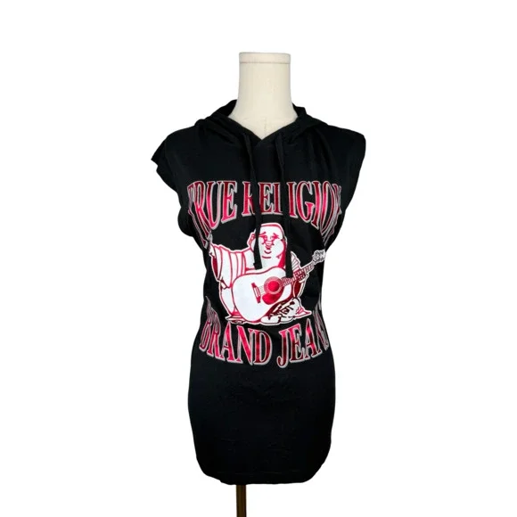 True Religion Buddha Logo Graphic Sleeveless Hooded Tank Top Sz. S NWT