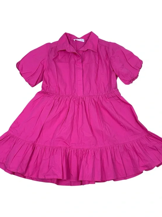 Zara Hot Pink Tiered Button Front  Shirt Dress