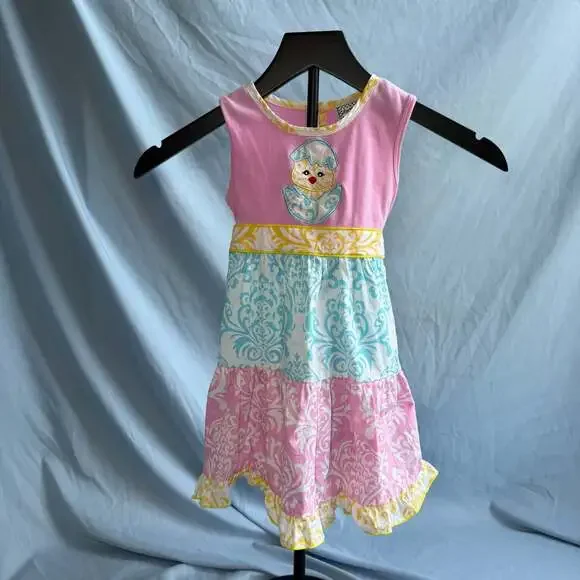 Ann Loren by Tess Kids Easter Chick Applique Tiered Sleeveless Dress