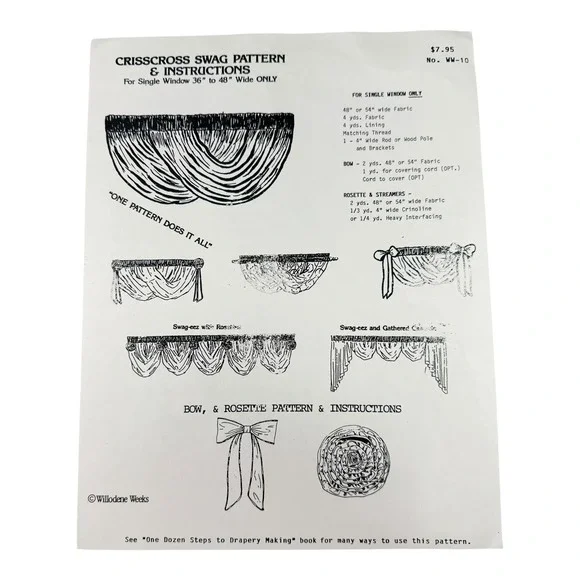 Vintage Crisscross Swag Curtain Pattern WW-10 Uncut Drapery Valance Sewing 1990s