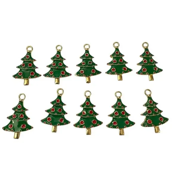 Christmas Tree Red Gold Charms Set Of 10