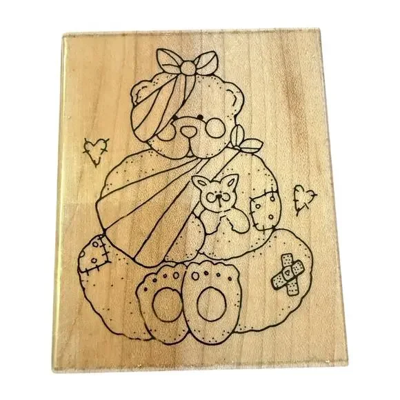 JRL Design Co N 256 Patch Teddy Bear Rubber Stamp EUC