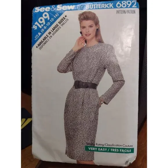 Vintage See & Sew by Butterick Pattern 6892 Misses'/Misses' Petite Dress (1988)‎