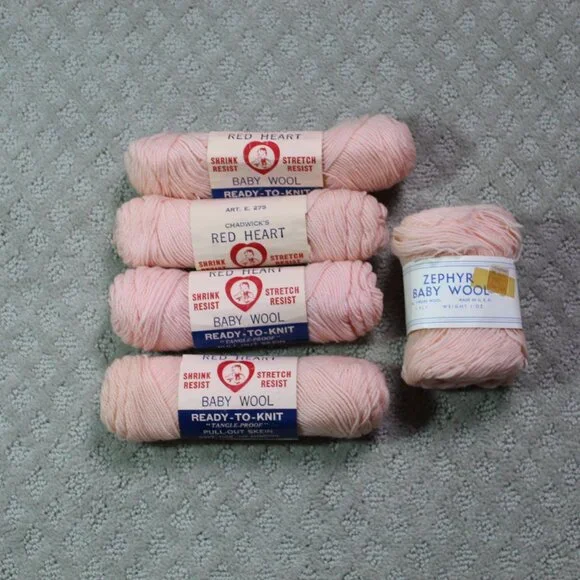 Vtg 5 Skeins Yarn 4 Chadwick's Red Heart Baby Wool & 1 Zephyr 100% Virgin Wool