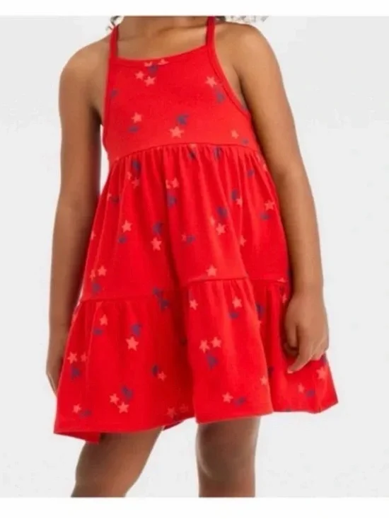 Red “Cherry” Star-Print Tiered Girl’a Sundress
