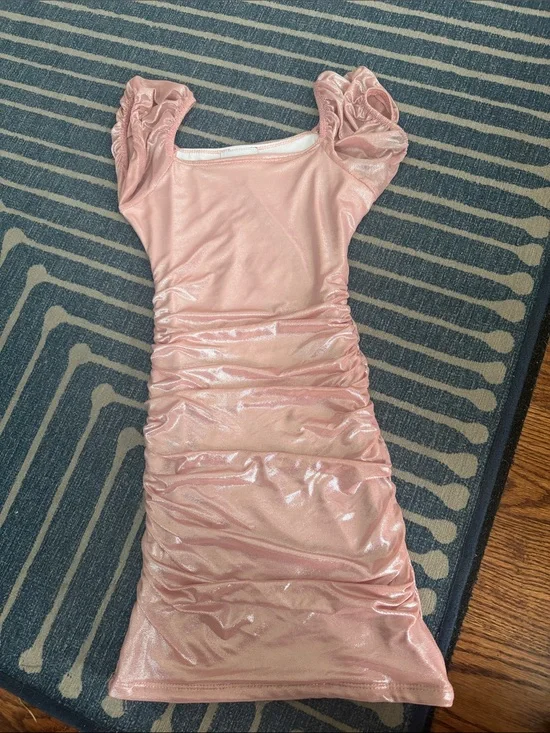 Girls' Shimmery Pink Ruched Formal Dress