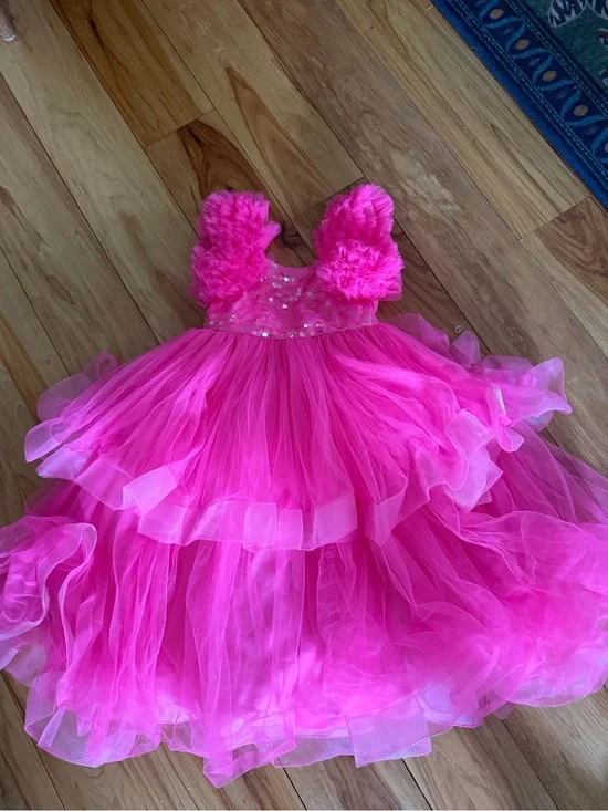 Hot Pink Ruffled Tulle Party Dress