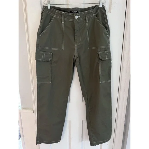 True Religion Women's Military Cargo Trousers Olive‎ Khaki Utility Y2K 34