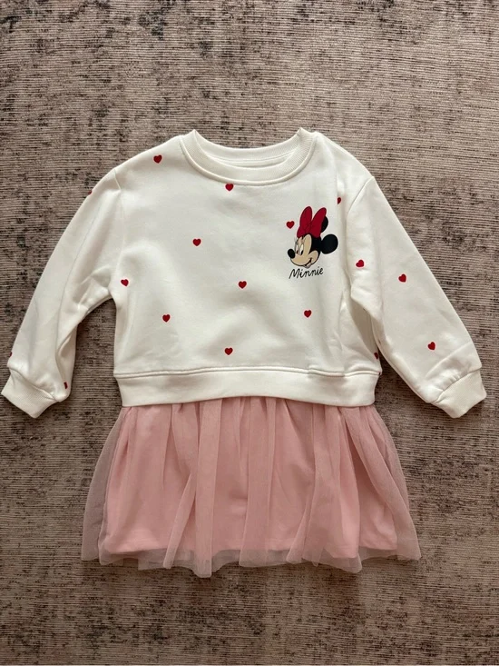 H&M White Sweatshirt Dress with Red Heart Accents