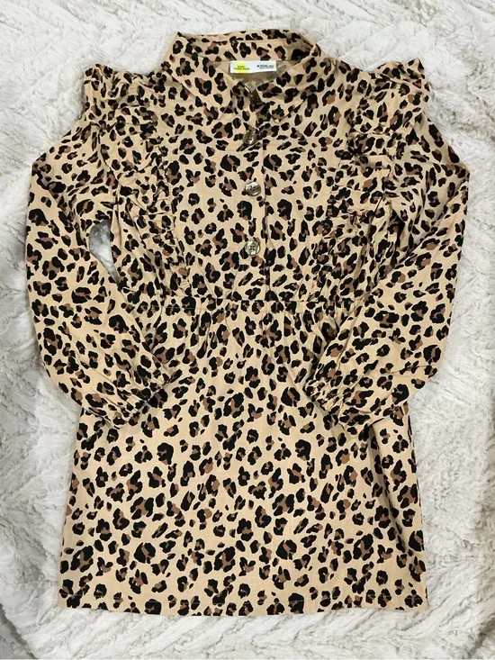 Epic Threads Beige and Black Leopard Print Ruffle Dress