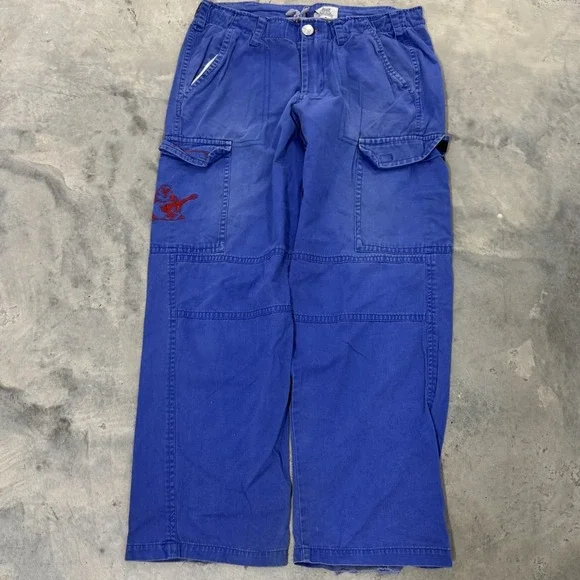 True Religion Cargo Pants Mens 40 Blue Good Embroidered Buddha Wide Leg Baggy
