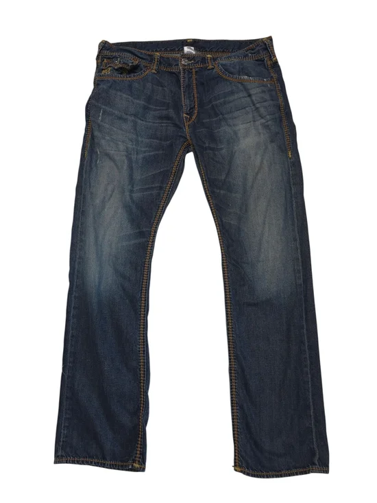True Religion Men’s Indigo Straight Jeans with Gold Contrast Stitching