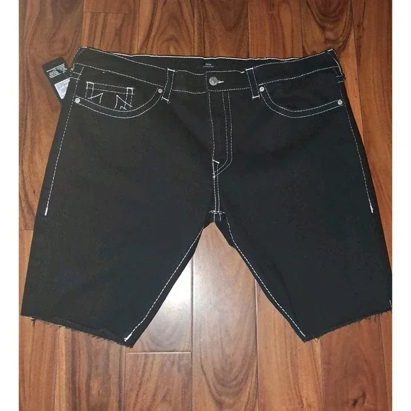 True Religion Ricky Relaxed Straight Black Men Size 44 Denim Frayed Hem