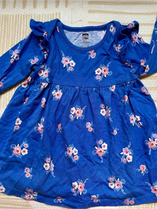 Tea Collection Blue Floral Ruffle Long Sleeve Toddler Dress