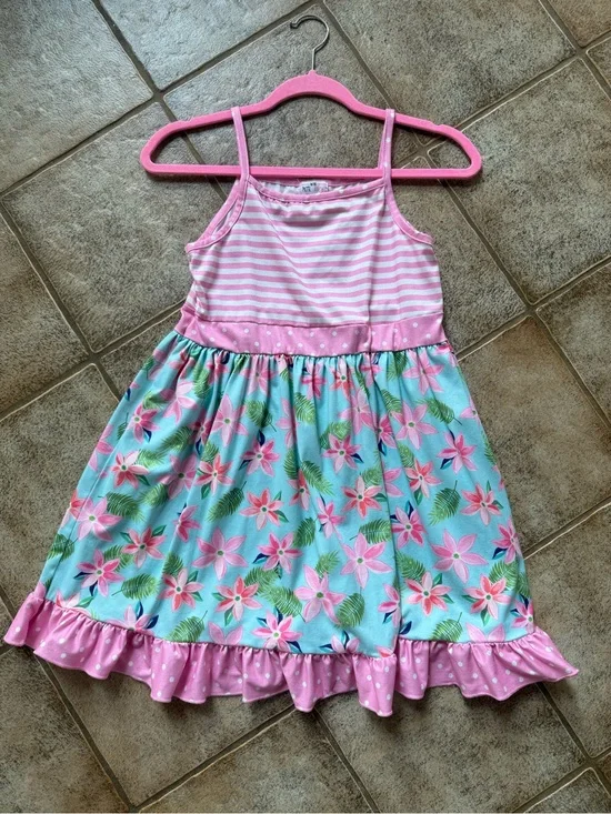 Pink & Blue Floral Sleeveless Girls' Dress - Brand: