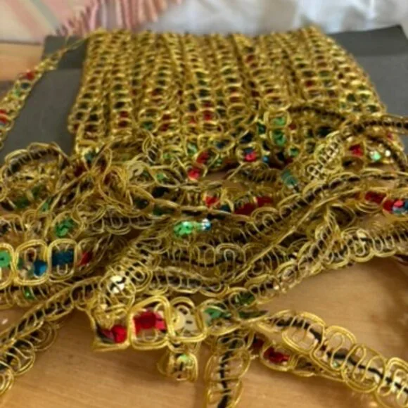 PER YARD Gold Metallic Sequin Trim Red Green Blue Sewing Costume Suppl