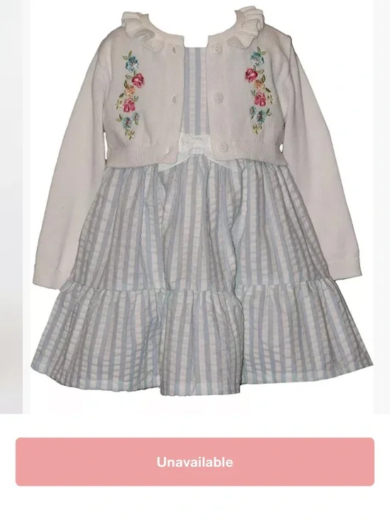 Bonnie Baby Girl Blue Striped Dress with Embroidered White Cardigan