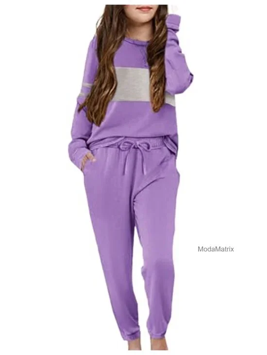 Girls 2-Piece Long Sleeve Sweatsuit Set with Pocket