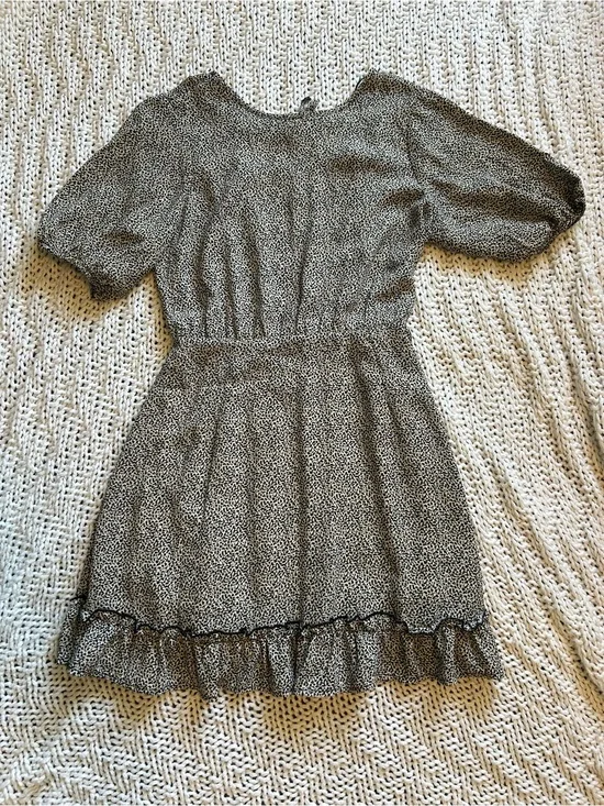 Sienna Sky Black & White Microdot Ruffle-Hem Dress
