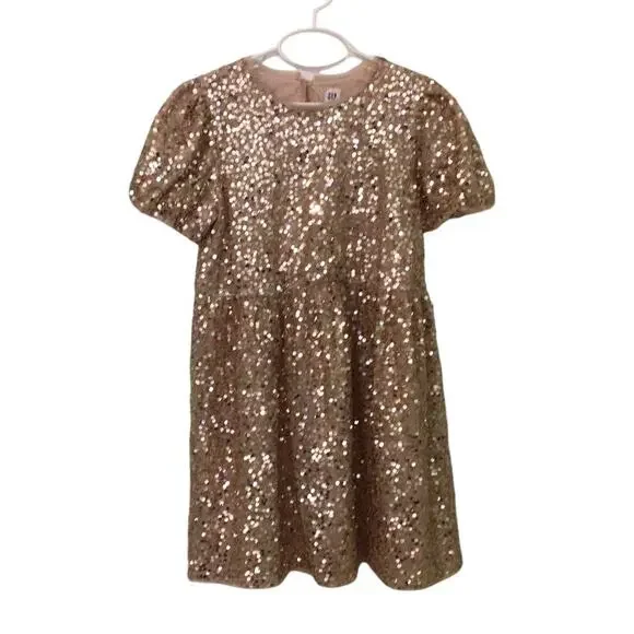 GAP Gold sequin Dress Size L puffed sleeves
