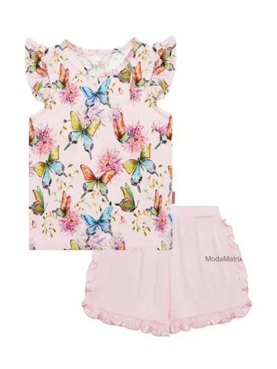 Toddler Girls Ruffled Cap Sleeve Shirt and Shorts Set Viscose from Bamboo