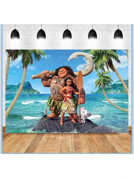 Disney Moana & Maui Birthday Backdrop Banner – 82.7” x 59.1” – New
