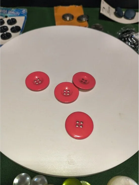 Set of 4 Bright Pink 4-Hole Buttons, Approx 1Inch Diameter