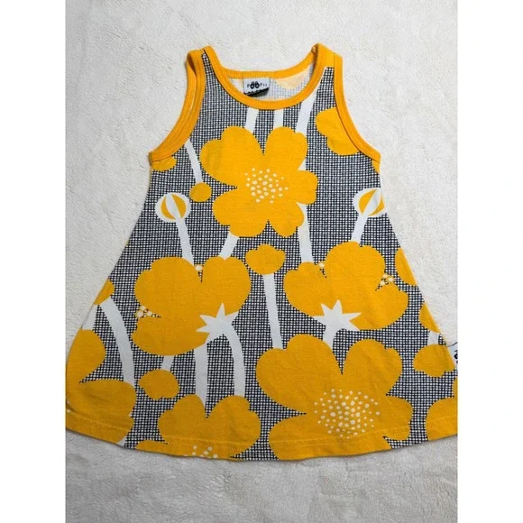 PaaPii Scandi-style Organic Cotton Floral Tank Dress Yellow Size 98/3Y