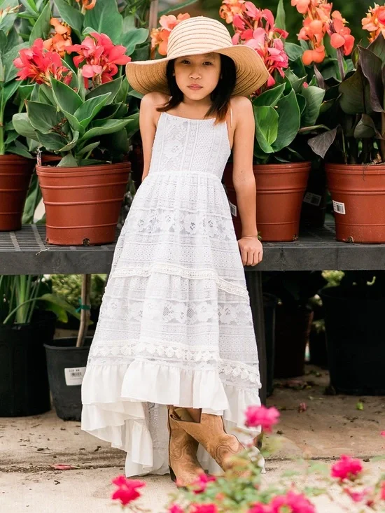 Girls vintage style Coastal Cottagecore Whimsical Lace Maxi Dress Size 8
