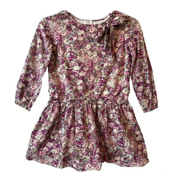 CZ by Carolina Zapf Pink Floral Bow‎ Drop Waist 100% Cotton Dress 6Y Cottagecore