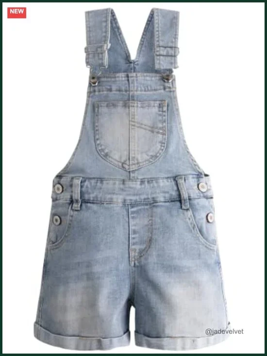 Big Girls Denim Short Overalls Light Wash Jean Shortalls Adjustable Straps