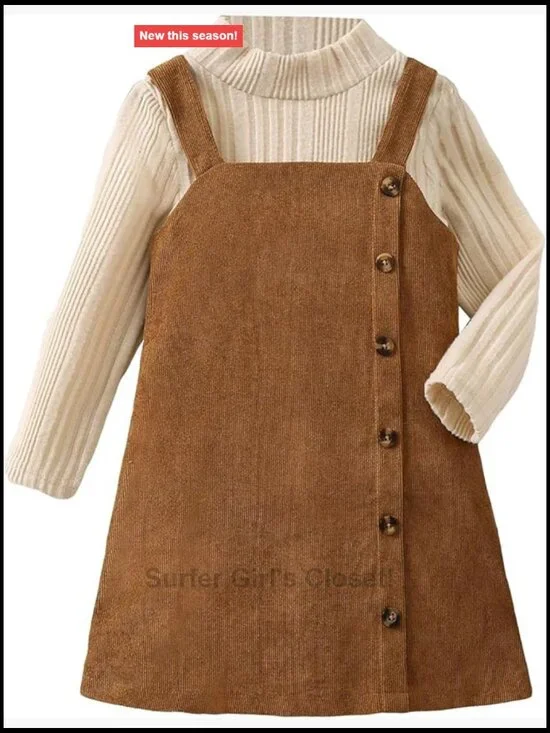 Toddler Girl Mock Neck Long Sleeve Tee & Overall Dress Set Button Front