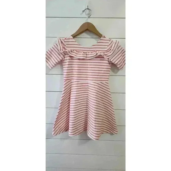 Janie and Jack Girl's 8 Coral and White Striped Ruffled Parisian Estate Dress